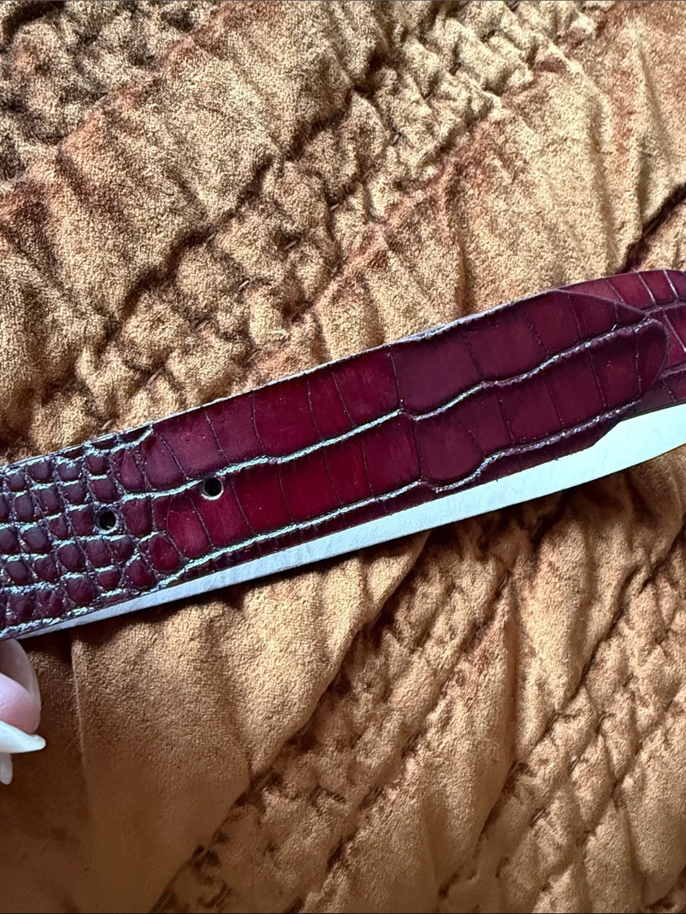 L'AGENCE Milou Croc-Embossed Belt - Burgundy Croc Embossed